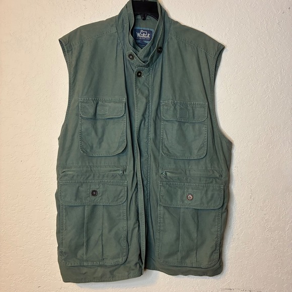 Woolrich Other - Woolrich Mens XL Safari Utility Vest Olive Green Cotton Multi Pocket Cinch Back